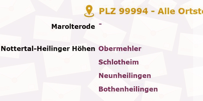 Postleitzahl 99994 Schlotheim, Thüringen - Alle Orte und Ortsteile