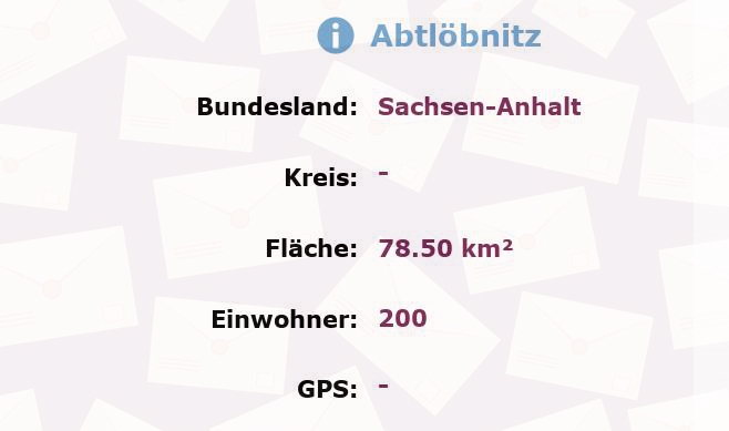 1 Postleitzahl in Abtlöbnitz, Sachsen-Anhalt