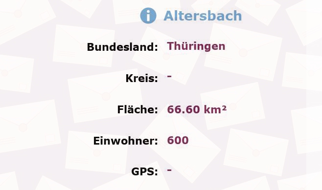 1 Postleitzahl in Altersbach, Thüringen