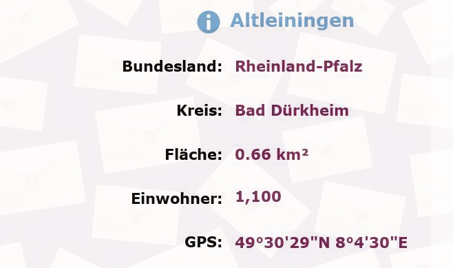 1 Postleitzahl in Altleiningen, Rheinland-Pfalz