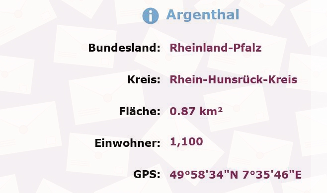 1 Postleitzahl in Argenthal, Rheinland-Pfalz