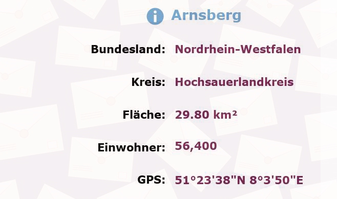 5 Postleitzahlen in Arnsberg, Nordrhein-Westfalen