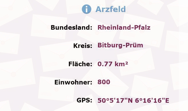 1 Postleitzahl in Arzfeld, Rheinland-Pfalz