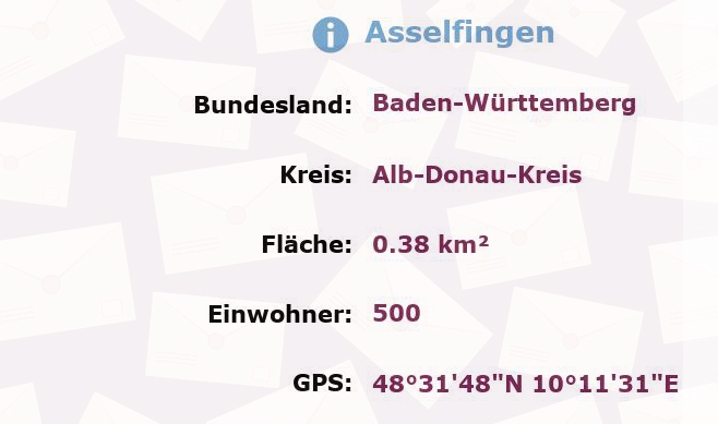 1 Postleitzahl in Asselfingen, Baden-Württemberg