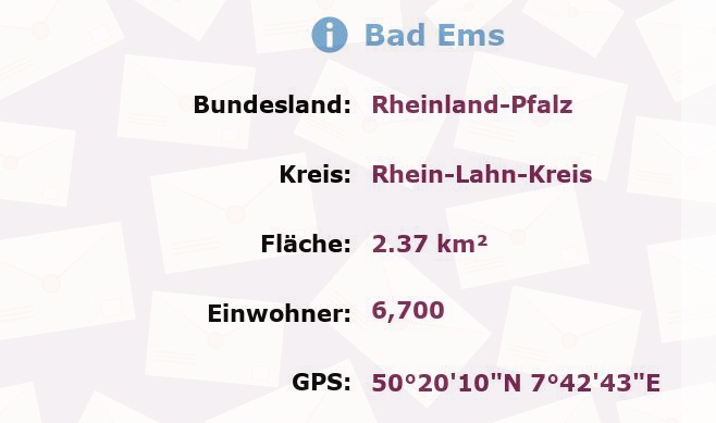 1 Postleitzahl in Bad Ems, Rheinland-Pfalz