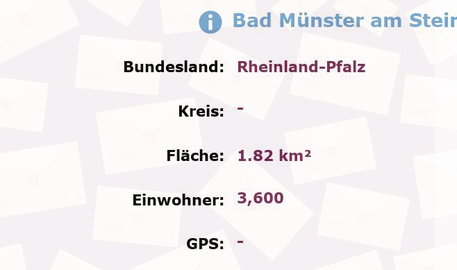 1 Postleitzahl in Bad Münster am Stein-Ebernburg, Rheinland-Pfalz