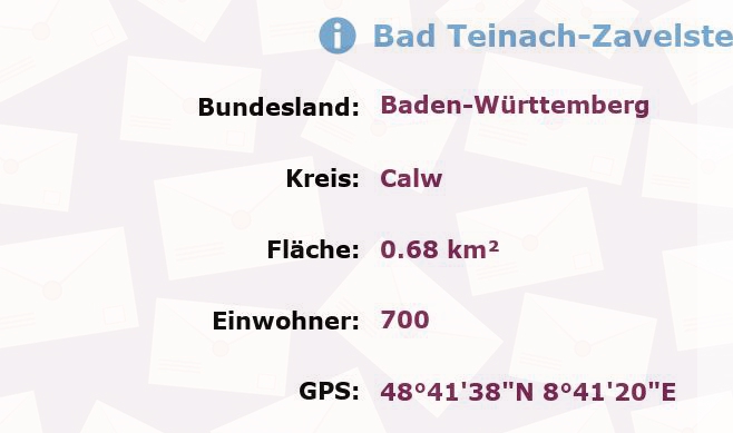 1 Postleitzahl in Bad Teinach-Zavelstein, Baden-Württemberg