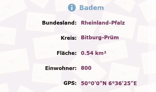 1 Postleitzahl in Badem, Rheinland-Pfalz