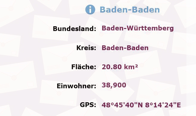 3 Postleitzahlen in Baden-Baden, Baden-Württemberg