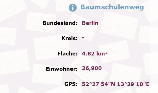 1 Postleitzahl in Baumschulenweg, Berlin