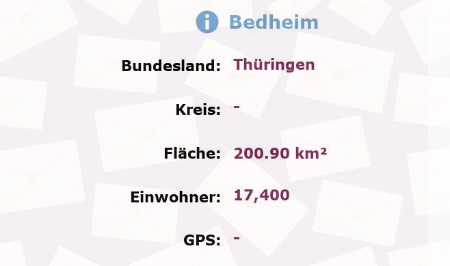 1 Postleitzahl in Bedheim, Thüringen