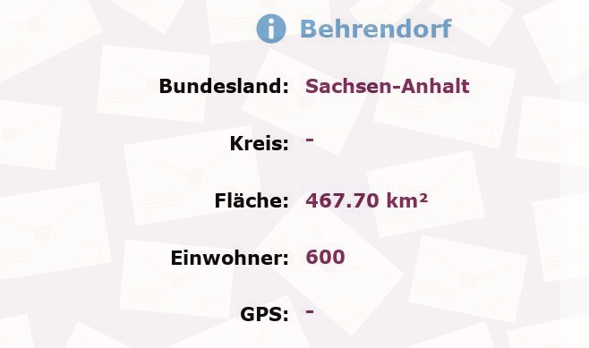 1 Postleitzahl in Behrendorf, Sachsen-Anhalt