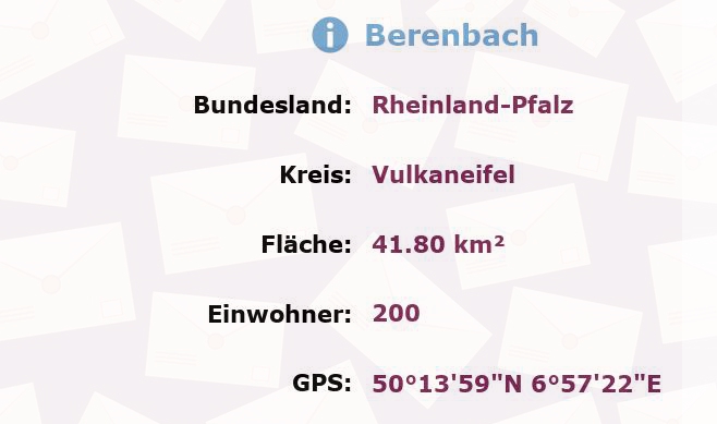 1 Postleitzahl in Berenbach, Rheinland-Pfalz