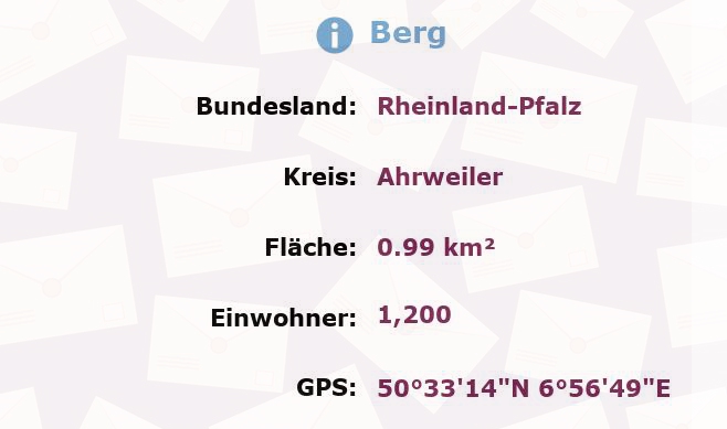 1 Postleitzahl in Berg, Rheinland-Pfalz