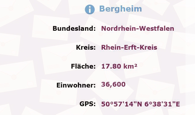 3 Postleitzahlen in Bergheim, Nordrhein-Westfalen