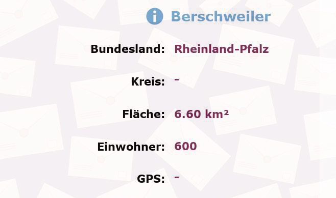 1 Postleitzahl in Berschweiler, Rheinland-Pfalz