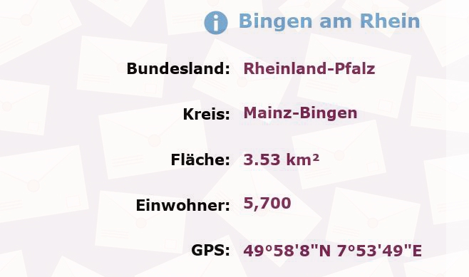 1 Postleitzahl in Bingen am Rhein, Rheinland-Pfalz