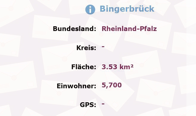 1 Postleitzahl in Bingerbrück, Rheinland-Pfalz