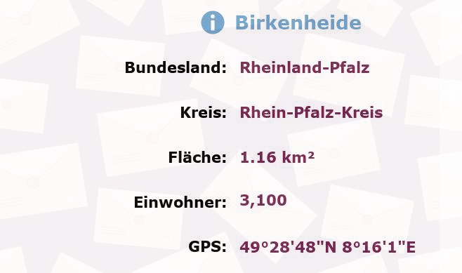 1 Postleitzahl in Birkenheide, Rheinland-Pfalz