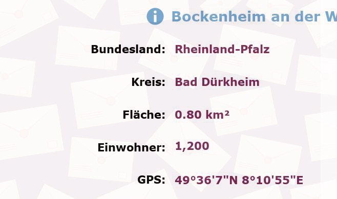 1 Postleitzahl in Bockenheim an der Weinstraße, Rheinland-Pfalz