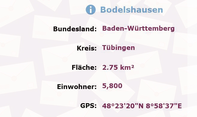 1 Postleitzahl in Bodelshausen, Baden-Württemberg