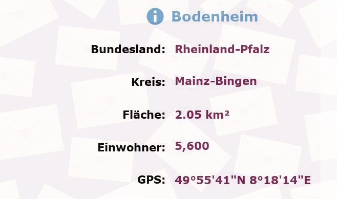 1 Postleitzahl in Bodenheim, Rheinland-Pfalz