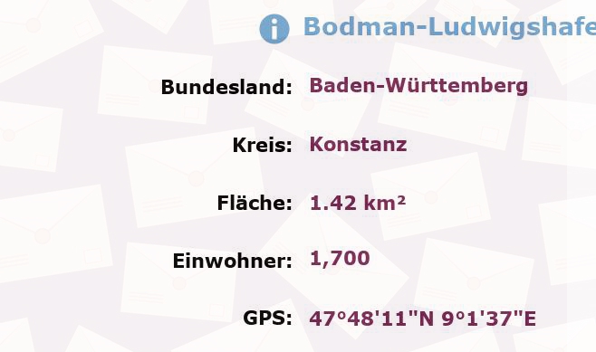 1 Postleitzahl in Bodman-Ludwigshafen, Baden-Württemberg