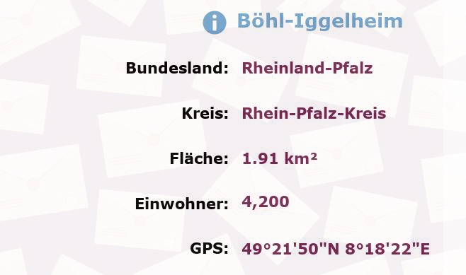 1 Postleitzahl in Böhl-Iggelheim, Rheinland-Pfalz