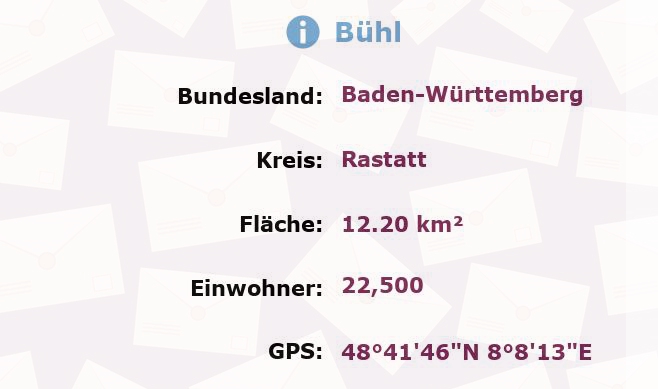 2 Postleitzahlen in Bühl, Baden-Württemberg