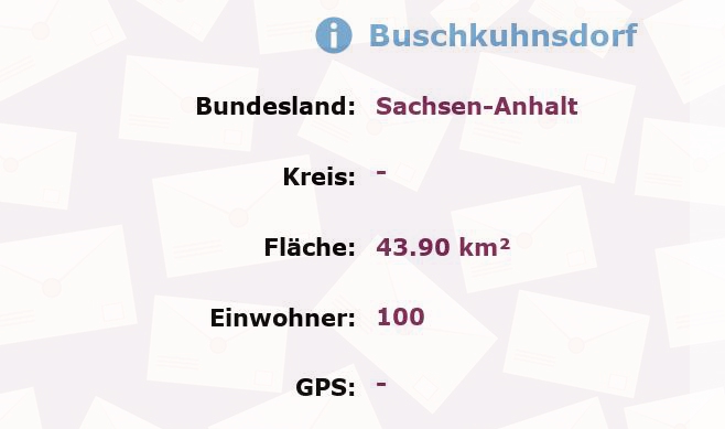 1 Postleitzahl in Buschkuhnsdorf, Sachsen-Anhalt