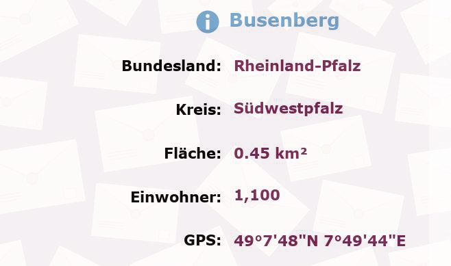 1 Postleitzahl in Busenberg, Rheinland-Pfalz