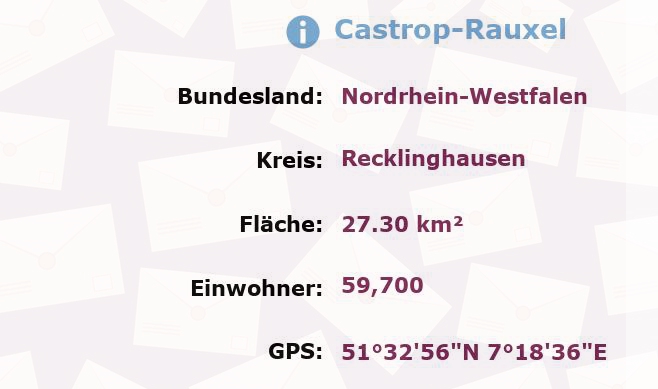 4 Postleitzahlen in Castrop-Rauxel, Nordrhein-Westfalen