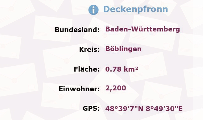 1 Postleitzahl in Deckenpfronn, Baden-Württemberg