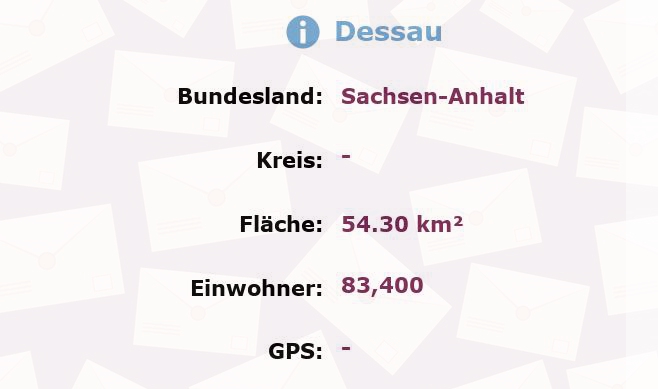 6 Postleitzahlen in Dessau, Sachsen-Anhalt