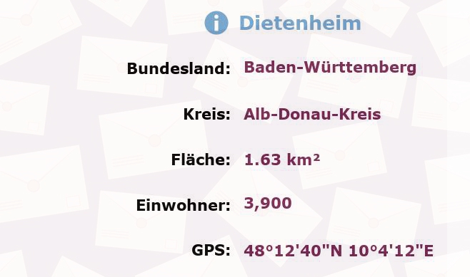 1 Postleitzahl in Dietenheim, Baden-Württemberg