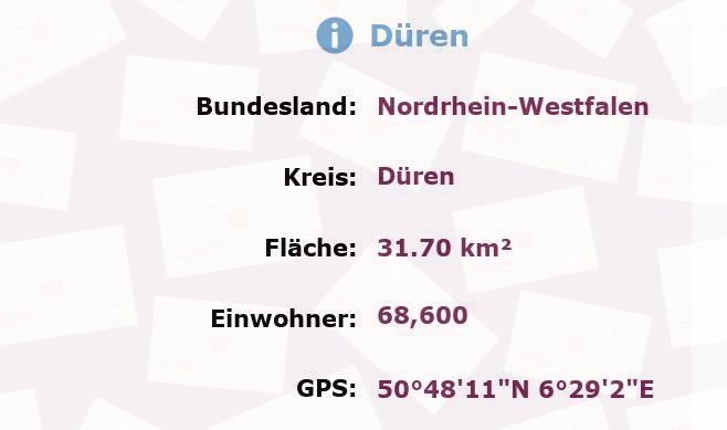 4 Postleitzahlen in Düren, Nordrhein-Westfalen