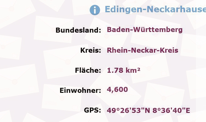 1 Postleitzahl in Edingen-Neckarhausen, Baden-Württemberg