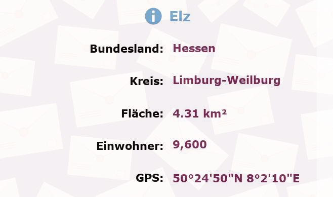 2 Postleitzahlen in Elz, Hessen