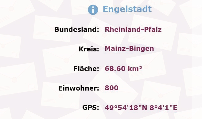 1 Postleitzahl in Engelstadt, Rheinland-Pfalz