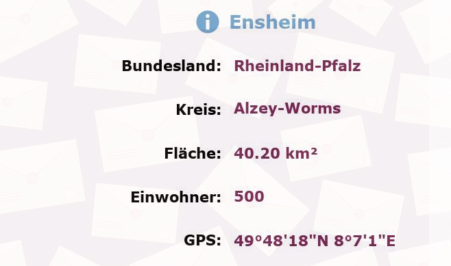 1 Postleitzahl in Ensheim, Rheinland-Pfalz