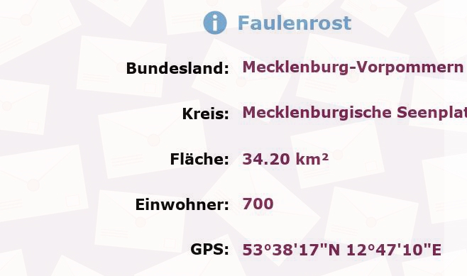 1 Postleitzahl in Faulenrost, Mecklenburg-Vorpommern