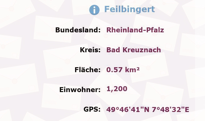 2 Postleitzahlen in Feilbingert, Rheinland-Pfalz