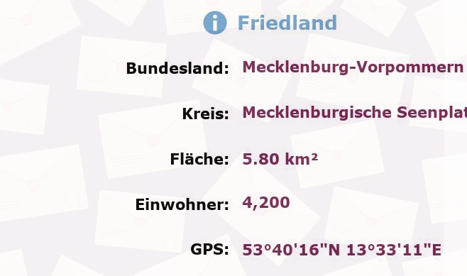 1 Postleitzahl in Friedland, Mecklenburg-Vorpommern