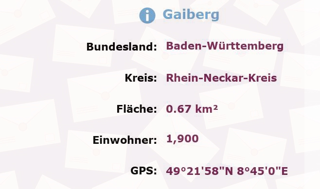 1 Postleitzahl in Gaiberg, Baden-Württemberg