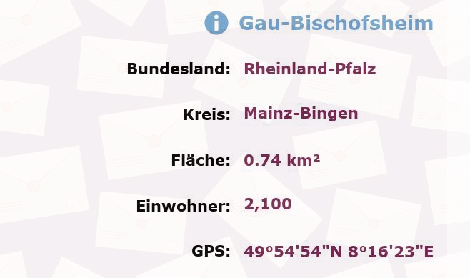 1 Postleitzahl in Gau-Bischofsheim, Rheinland-Pfalz