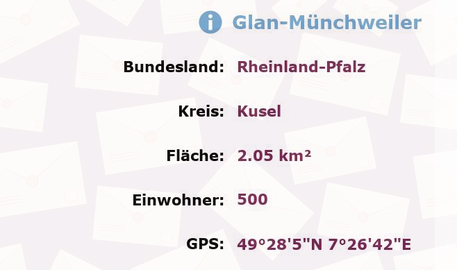 2 Postleitzahlen in Glan-Münchweiler, Rheinland-Pfalz