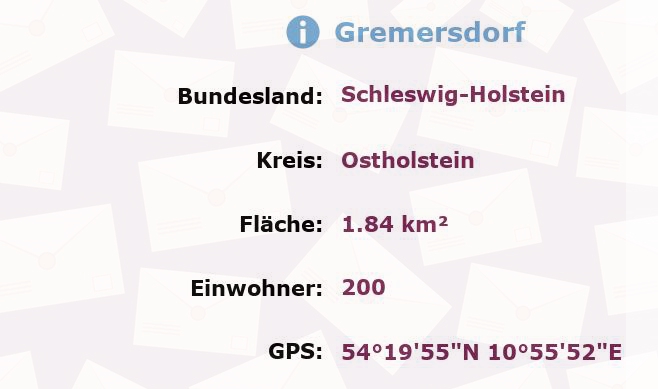 1 Postleitzahl in Gremersdorf, Schleswig-Holstein