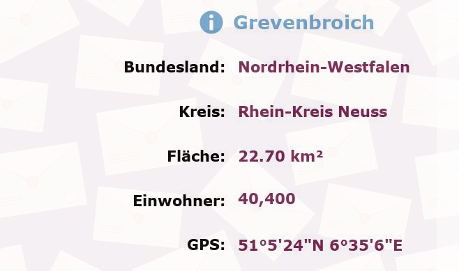 3 Postleitzahlen in Grevenbroich, Nordrhein-Westfalen