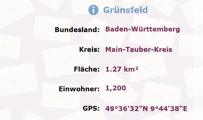 1 Postleitzahl in Grünsfeld, Baden-Württemberg