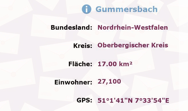 3 Postleitzahlen in Gummersbach, Nordrhein-Westfalen